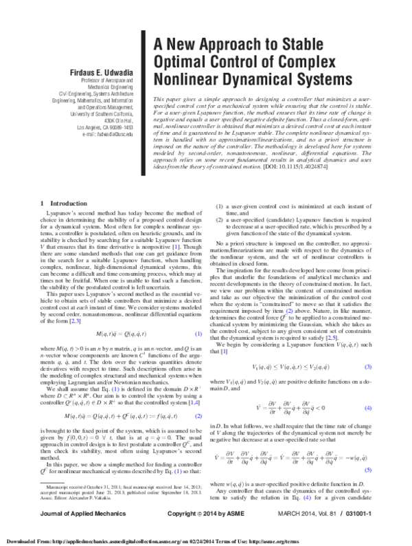 (PDF) A New Approach to Stable Optimal Control of Complex Nonlinear ...