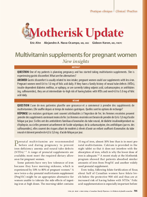 (PDF) Multivitamin supplements for pregnant women. New insights