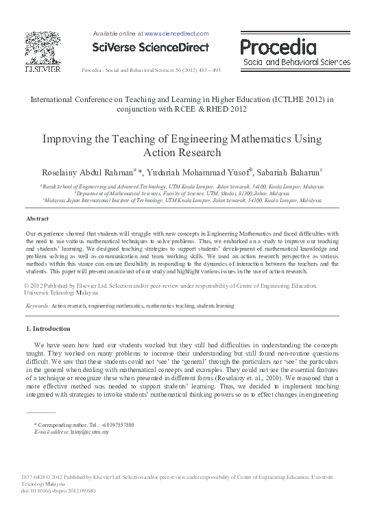 (PDF) Improving the Teaching of Engineering Mathematics using Action ...