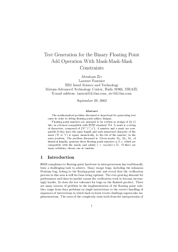 (PDF) Test generation for the binary floating point add operation with ...