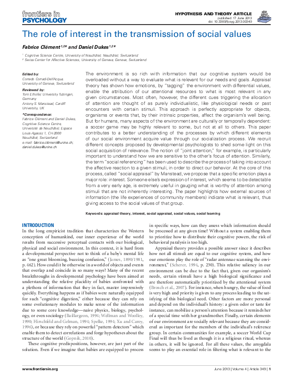 (PDF) The role of interest in the transmission of social values