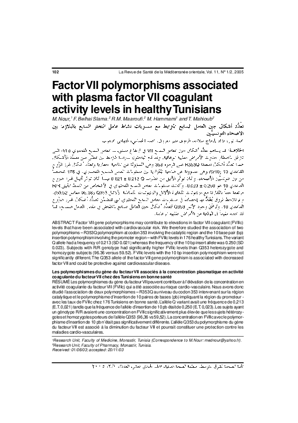 (PDF) Factor VII polymorphisms associated with plasma factor VII ...