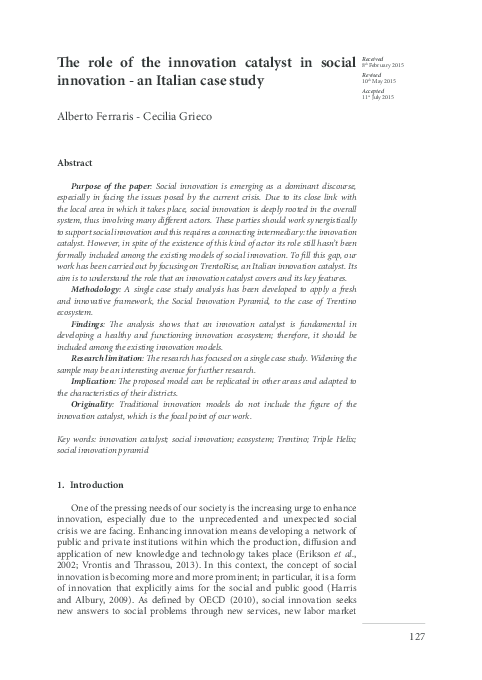 (PDF) The role of the innovation catalyst in social innovation - an ...