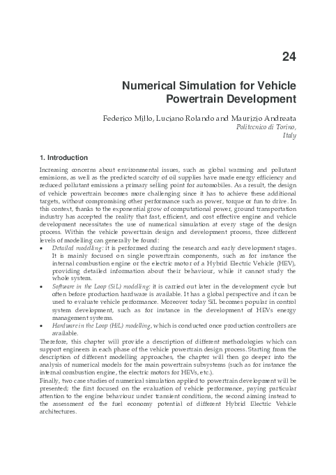 (PDF) Numerical Simulation for Vehicle Powertrain Development