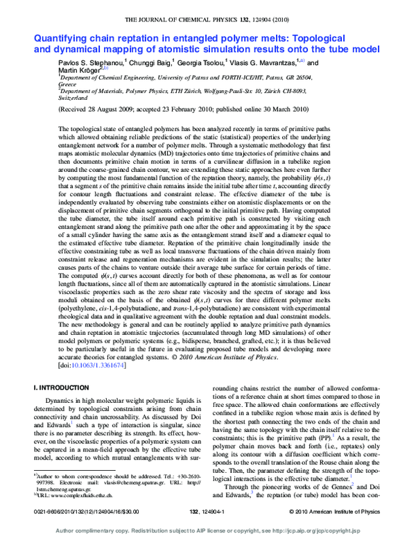 (PDF) Quantifying chain reptation in entangled polymer melts ...
