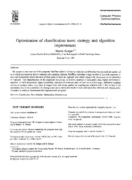 (PDF) Optimization of classification trees: strategy and algorithm ...