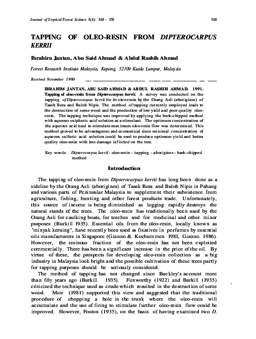 (PDF) Tapping of Oleo-Resin from Dipterocarpus Kerrii