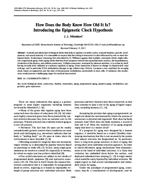 (PDF) How does the body know how old it is? Introducing the