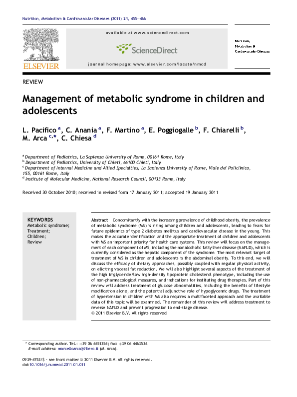 (PDF) Management of metabolic syndrome in children and adolescents
