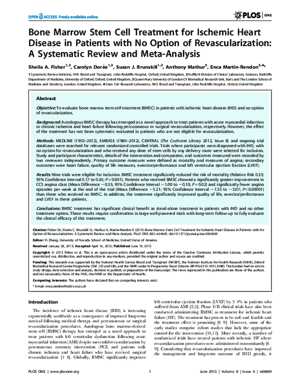 (PDF) Bone Marrow Stem Cell Treatment for Ischemic Heart Disease in ...