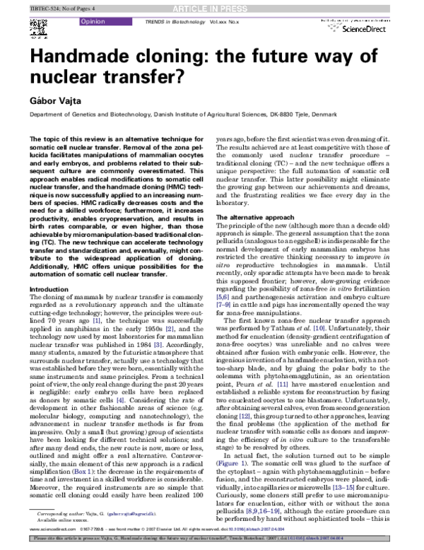 (PDF) Handmade cloning the future of nuclear transfer? Gabor Vajta