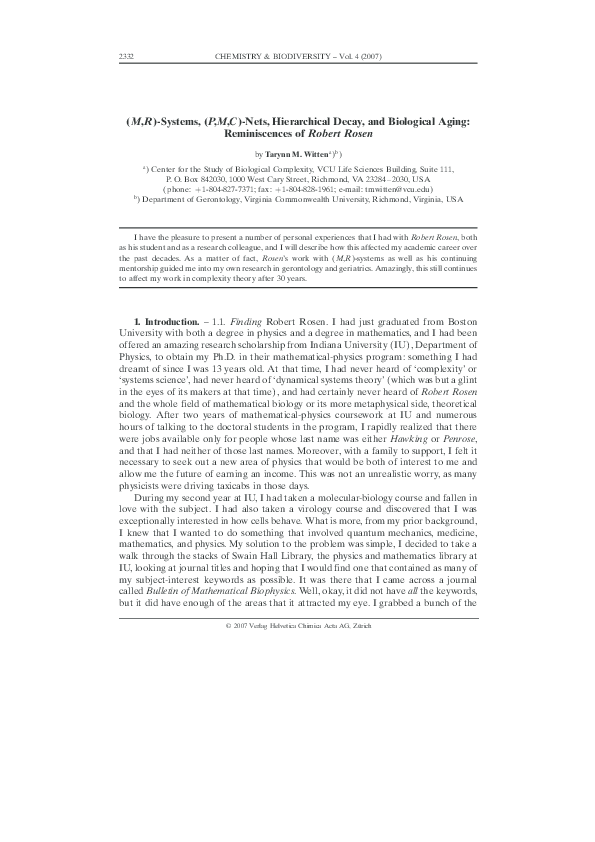 (PDF) (M,R)-Systems, (P,M,C)-Nets, Hierarchical Decay, and Biological ...