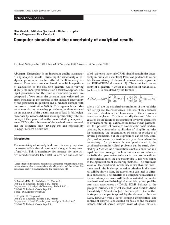 (PDF) Computer simulation of the uncertainty of analytical results