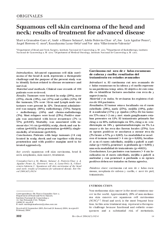 (PDF) Squamous cell skin carcinoma of the head and neck: results of ...