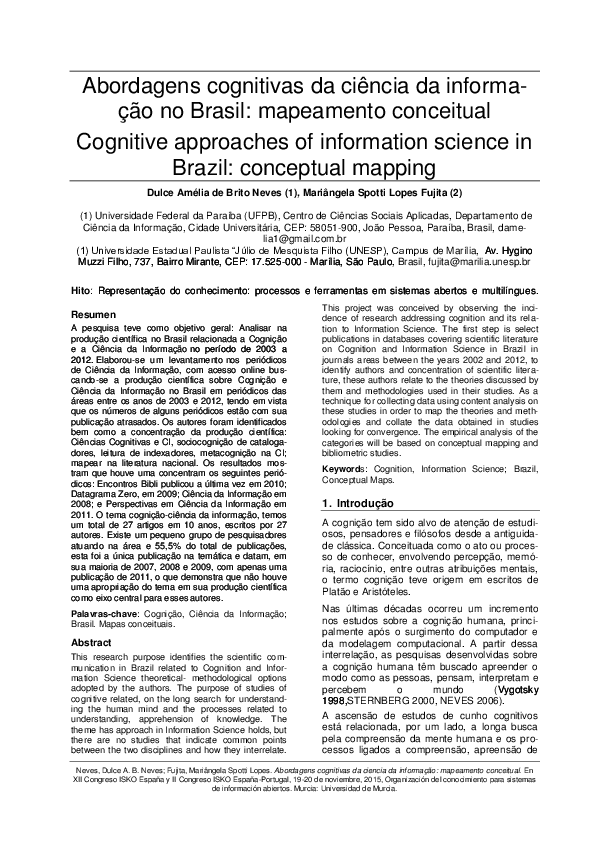 (PDF) Cognitive approaches of information science in Brazil: conceptual ...