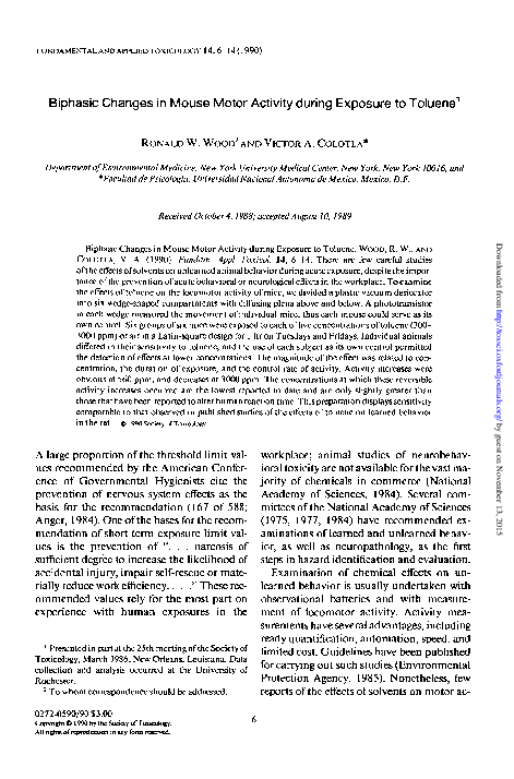 (PDF) Biphasic changes in mouse motor activity during exposure to toluene