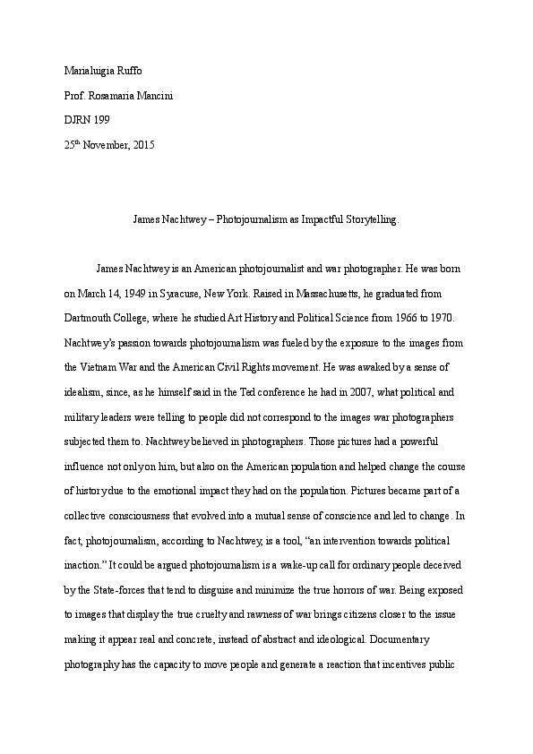 First page of “James Nachtwey - Photojournalism as Impactful Storytelling”