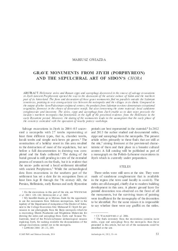 Pdf Grave Monuments From Jiyeh Porphyreon And The Sepulchral Art Of Sidon S Chora Mariusz Gwiazda And The Joint Expedition To Chhim And Jiyeh Lebanon Polish Lebanese Mission Academia Edu