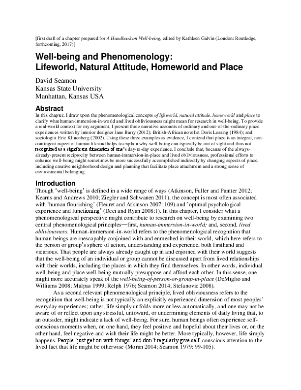 (PDF) Well-being and Phenomenology--Lifeworld, Natural Attitude ...