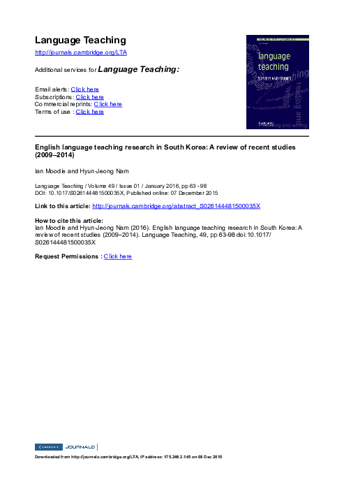 (PDF) English language teaching research in South Korea: A review of ...