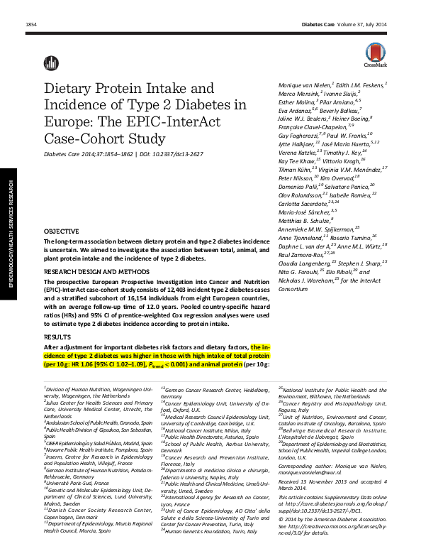 (PDF) Dietary Protein Intake and incidence of type 2 diabetes in Europe