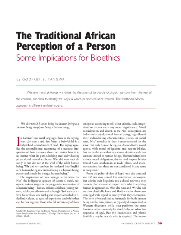 (PDF) The Traditional African Perception of a Person Some Implications ...