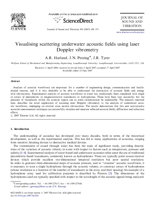 Pdf Visualising Scattering Underwater Acoustic Fields Using Laser