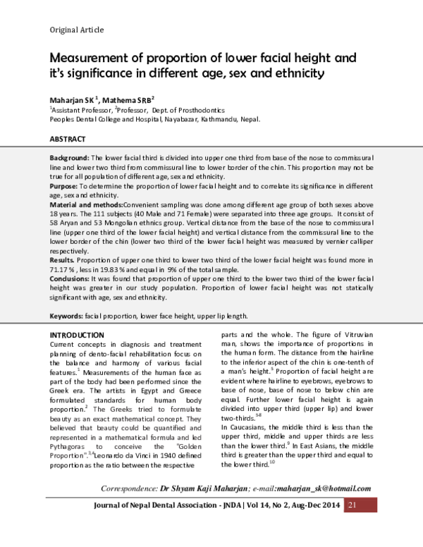 (PDF) Measurement of proportion of lower facial height and it’s ...