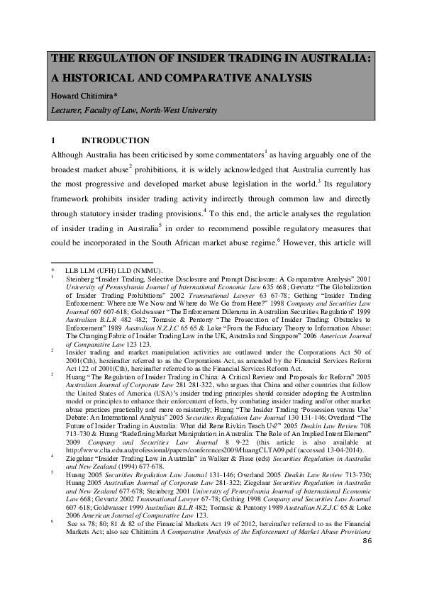(PDF) Howard Chitimira "The Regulation of Insider Trading in Australia