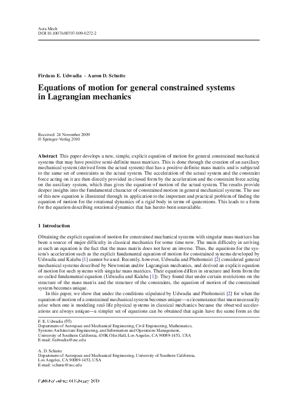 (PDF) Equations of motion for general constrained systems in Lagrangian ...