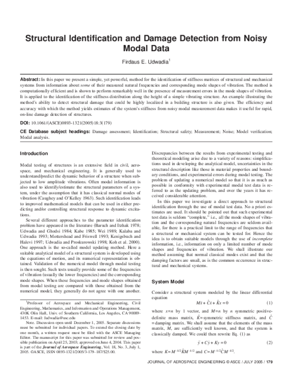 (PDF) Structural Identification and Damage Detection from Noisy Modal Data