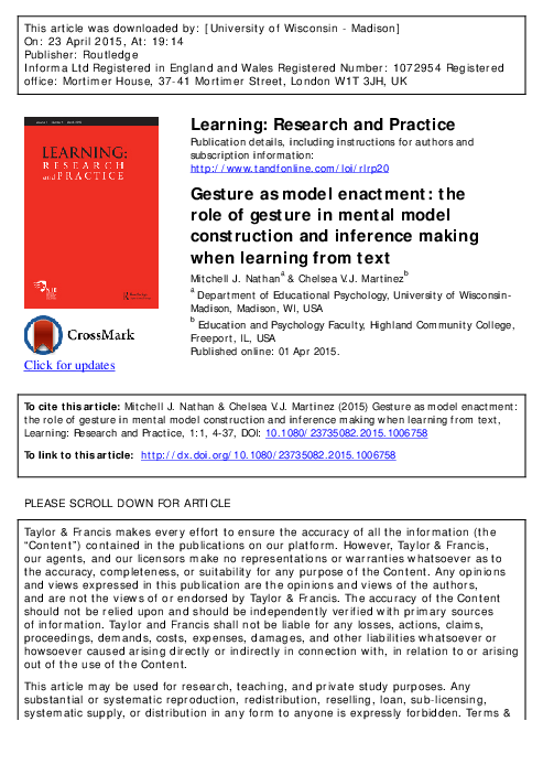 (PDF) The role of gesture in inference making and learning