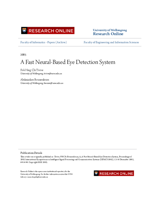 (PDF) A fast neural-based eye detection system