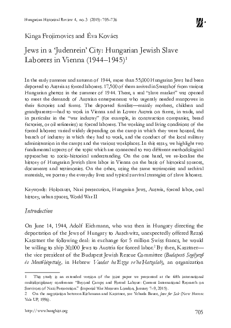 First page of “Jews in a ‘Judenrein’ City: Hungarian Jewish Slave Laborers in Vienna (1944–1945)”