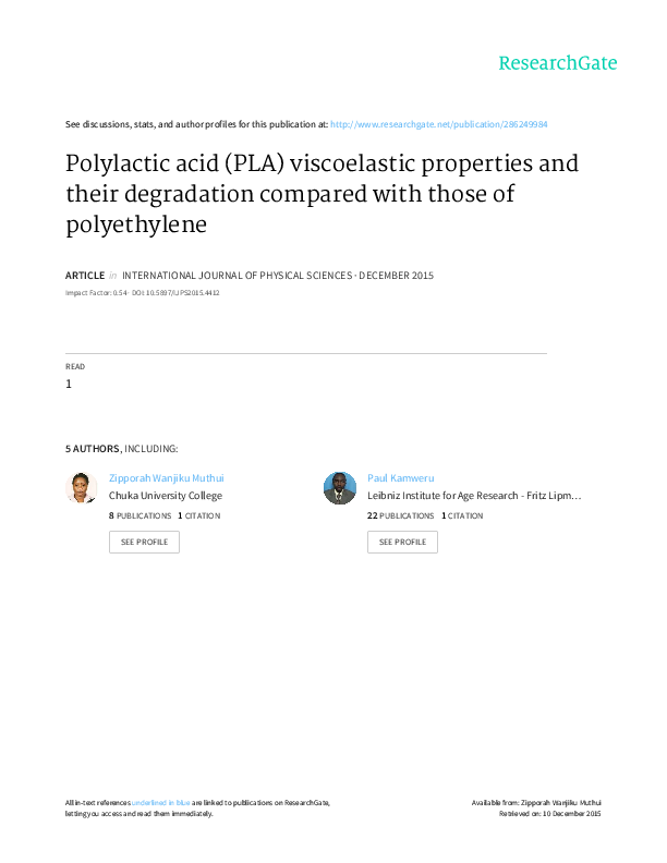 (PDF) Polylactic acid (PLA) viscoelastic properties and their ...