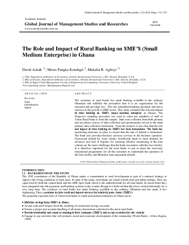 (PDF) The Role and Impact of Rural Banking on SME’S (Small Medium ...