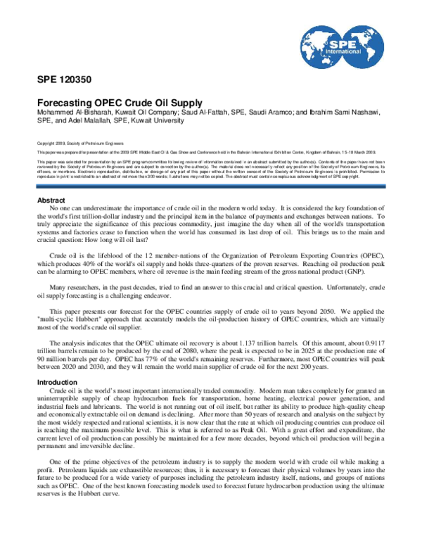 (PDF) Forecasting OPEC Crude Oil Supply