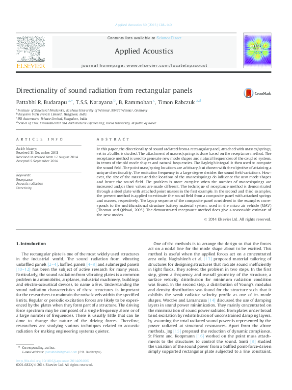 (PDF) Directionality of sound radiation from rectangular panels