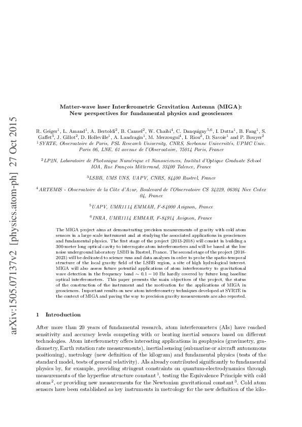 (PDF) Matterwave laser Interferometric Gravitation Antenna (MIGA) New