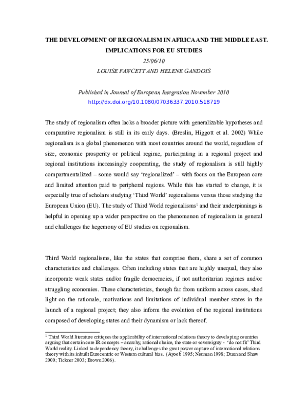 (DOC) Regionalism in Africa and the Middle East