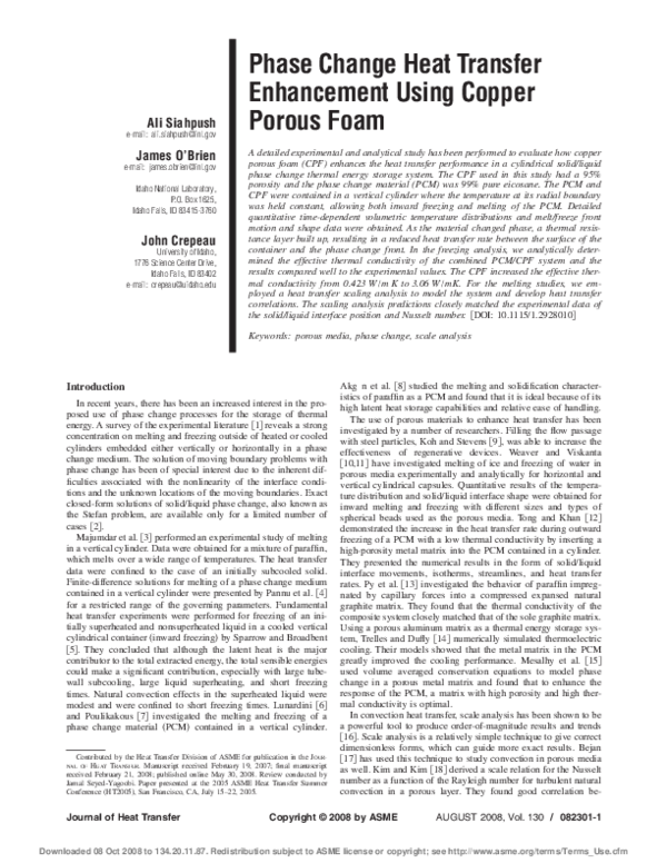 (PDF) Phase Change Heat Transfer Enhancement Using Copper Porous Foam