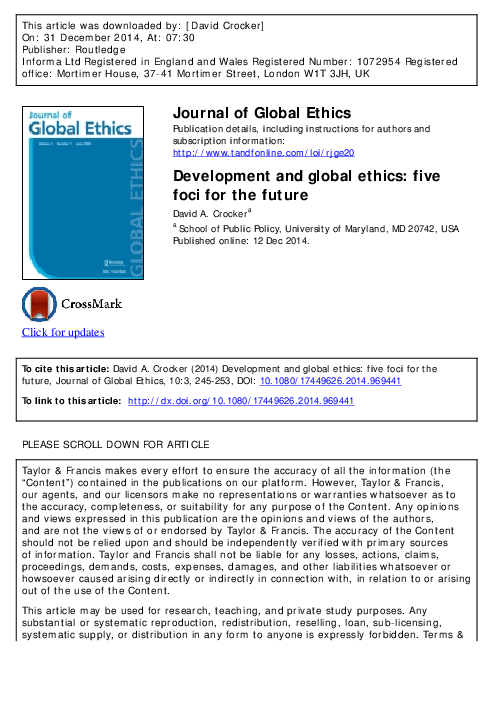 (PDF) Development and global ethics: five foci for the future