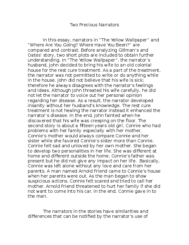 (DOC) Narrators in "The Yellow Wallpaper" and "Where Are You Going? Where Have You Been?" Aina