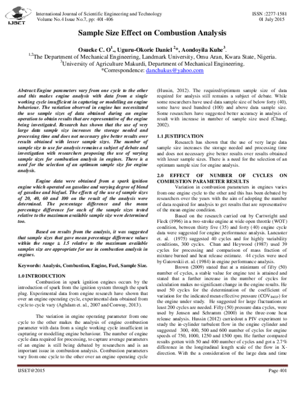 Pdf Sample Size Effect On Combustion Analysis Innovative Research Publications And Aondoyila Kuhe Academia Edu