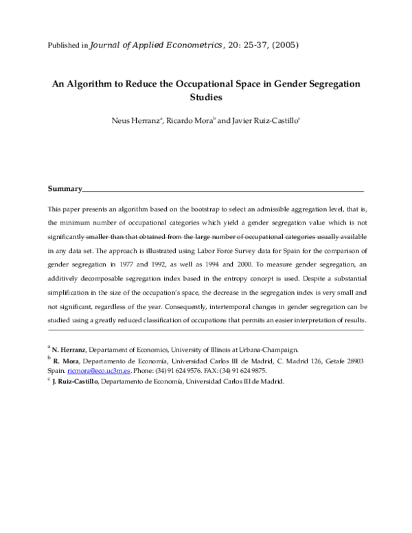 (DOC) An Algorithm to Reduce the Occupational Space in Gender ...