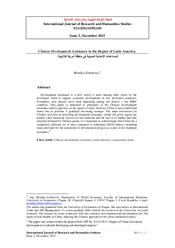 (PDF) Chinese Development Assistance in the Region of Latin America