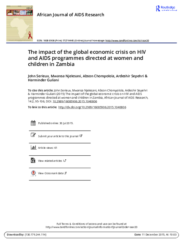 (PDF) The impact of the global economic crisis on HIV and AIDS