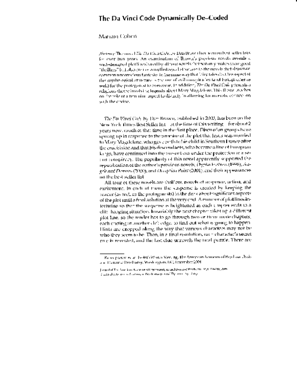 (PDF) The Da Vinci Code Dynamically Decoded