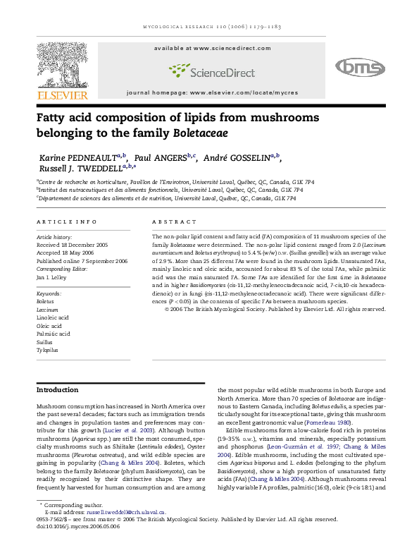 (PDF) Fatty acid composition of lipids from mushrooms belonging to the ...