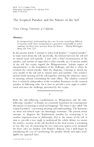 (PDF) The Sceptical Paradox and the Nature of the Self